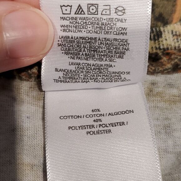 Mossy Oak Brush Camo Ripped Upcycled LS Blouse Sz L OOAK - Picture 5 of 5